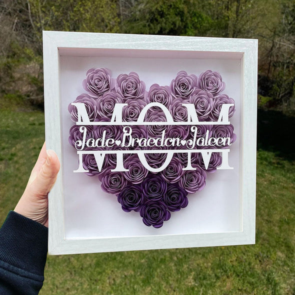 Gift for Mom Custom Flower Shadow Box with Name Dried Rose Flower Picture Frame
