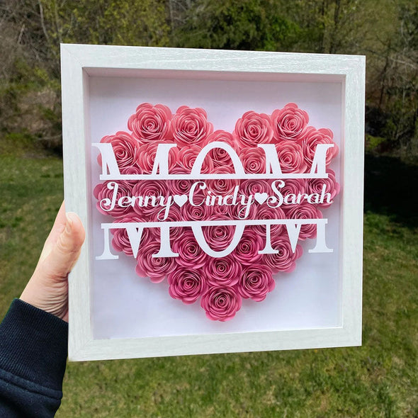 Mothers Day Gift Custom Heart Shaped Monogram Flower Shadow Box with Name Gift for Mom