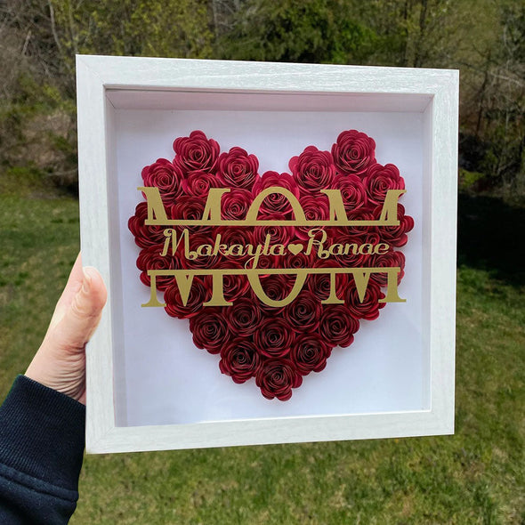 Mom Flower Shadow Box with Name Mother's Day Dried Rose Box Gift for Mom Birthday Gift Idea