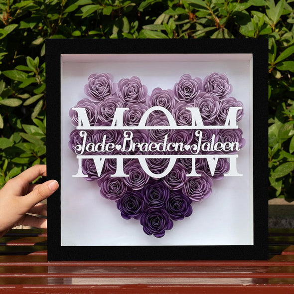 Gift for Mom Custom Flower Shadow Box with Name Dried Rose Flower Picture Frame