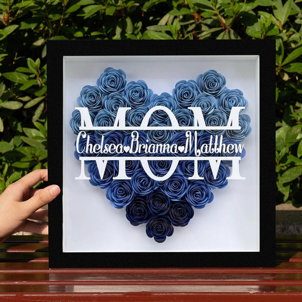 Custom Mom Flower Shadow Box with Name Dried Rose Flower Name Frame for Mother's Day