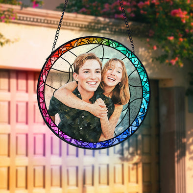 Custom Couple Portrait Glass Suncatcher Personalized Window Stained Glass Anniversary Gift