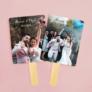 Personalized Wedding Hand Fans with Wood Handles for Wedding Guest