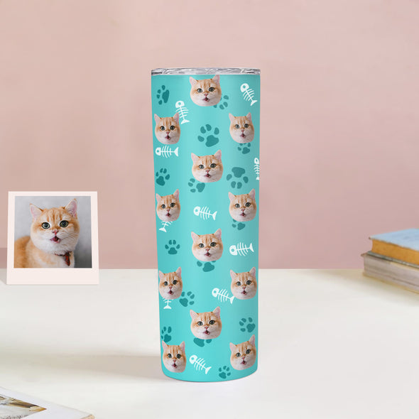 Custom 20oz Pet Face Tumbler Cup Custom Dog Cat Photo Coffee Tumblers Custom 20oz Skinny Stainless Steel Tumblers