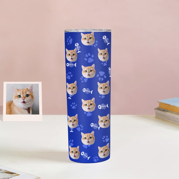 Custom 20oz Pet Face Tumbler Cup Custom Dog Cat Photo Coffee Tumblers Custom 20oz Skinny Stainless Steel Tumblers