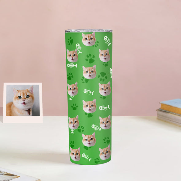 Custom 20oz Pet Face Tumbler Cup Custom Dog Cat Photo Coffee Tumblers Custom 20oz Skinny Stainless Steel Tumblers
