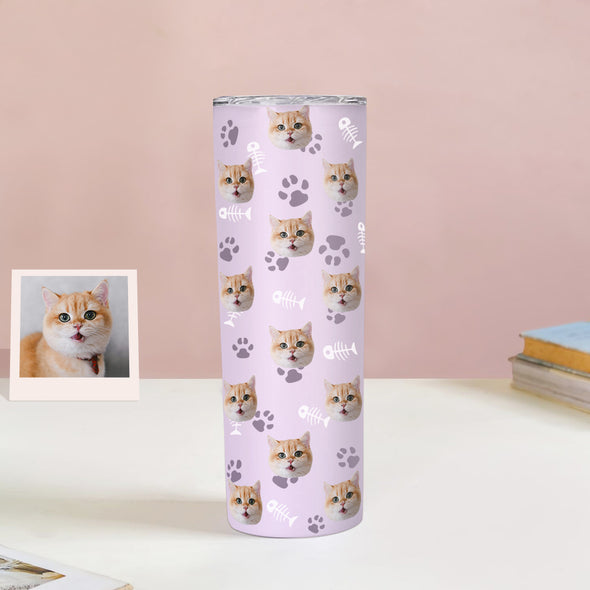 Custom 20oz Pet Face Tumbler Cup Custom Dog Cat Photo Coffee Tumblers Custom 20oz Skinny Stainless Steel Tumblers