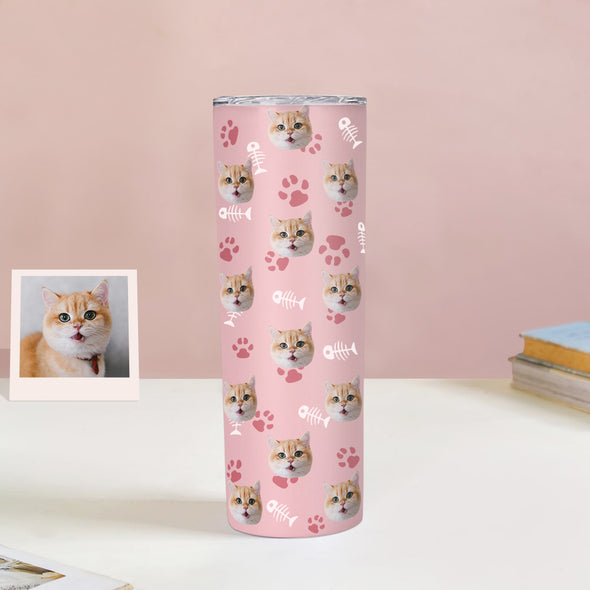 Custom 20oz Pet Face Tumbler Cup Custom Dog Cat Photo Coffee Tumblers Custom 20oz Skinny Stainless Steel Tumblers
