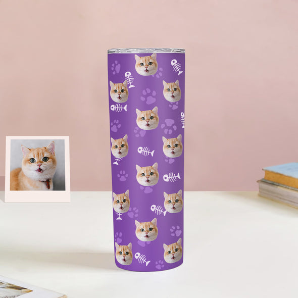 Custom 20oz Pet Face Tumbler Cup Custom Dog Cat Photo Coffee Tumblers Custom 20oz Skinny Stainless Steel Tumblers