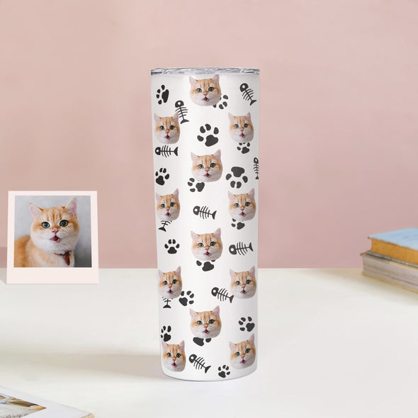 Custom 20oz Pet Face Tumbler Cup Custom Dog Cat Photo Coffee Tumblers Custom 20oz Skinny Stainless Steel Tumblers