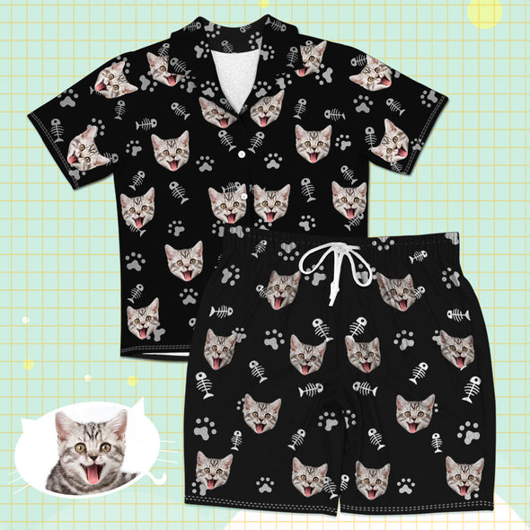 Gift for Cat Mom Cat Dad Funny Gifts Custom Photo Gifts Custom Cat Face Short Sleeve Pajamas Sleepwear