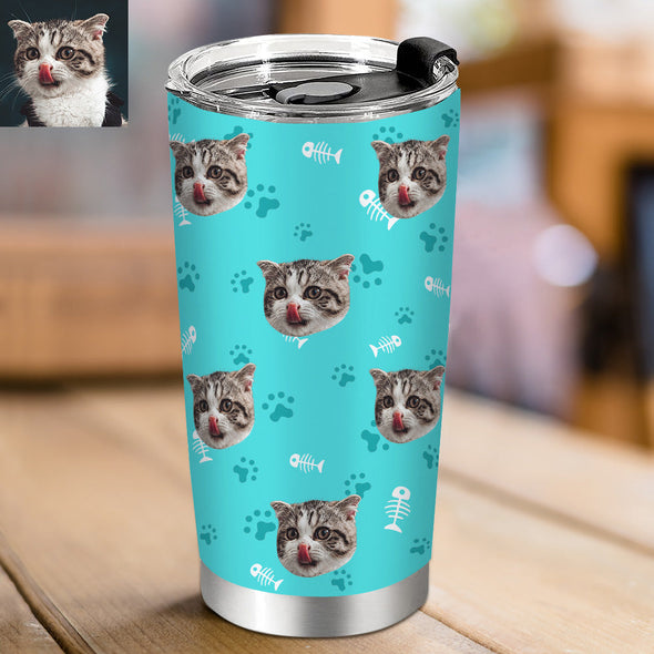 Gift for Cat Lover Cat Mom Custom Tumbler Cup Custom 20OZ Pet Photo Travel Tumblers Coffee Cup