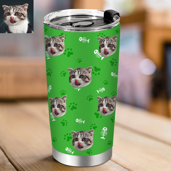 Gift for Cat Lover Cat Mom Custom Tumbler Cup Custom 20OZ Pet Photo Travel Tumblers Coffee Cup