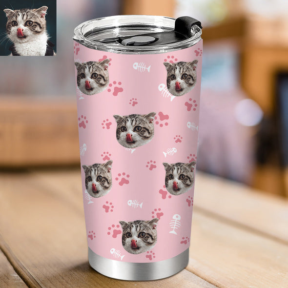 Gift for Cat Lover Cat Mom Custom Tumbler Cup Custom 20OZ Pet Photo Travel Tumblers Coffee Cup