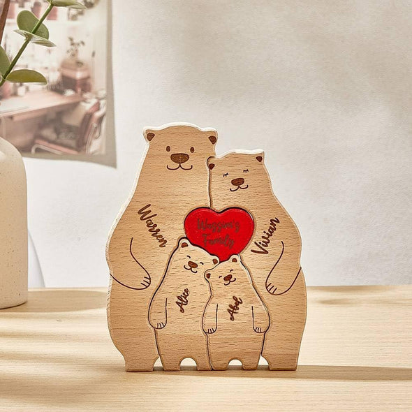 Gift for Wife Birthday Gift Custom Bear Family Name Wooden Puzzle Gift for Mom Christmas Gift