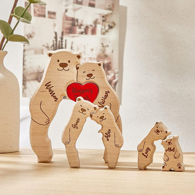 Gift for Wife Birthday Gift Custom Bear Family Name Wooden Puzzle Gift for Mom Mothers Day Gift