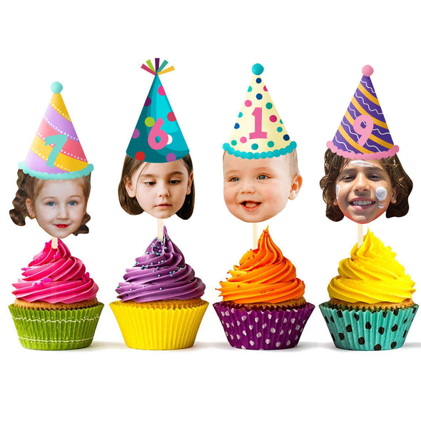 Face Photo Party Cupcake Toppers Baby Hat Food Toppers Custom Cupcake Decorations With Age