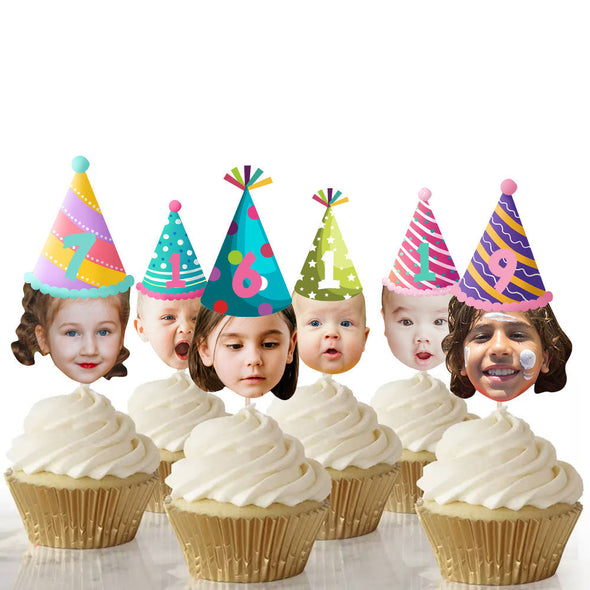 Face Photo Party Cupcake Toppers Baby Hat Food Toppers Custom Cupcake Decorations With Age