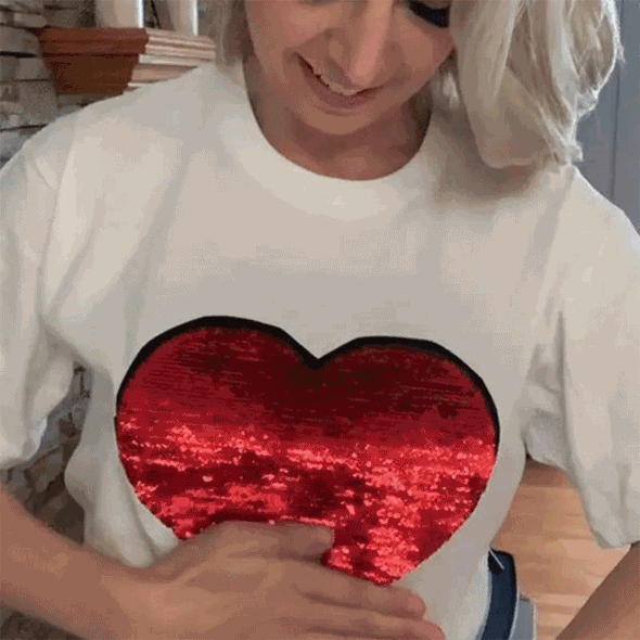 Gift for Girlfriend Custom Heart Flip Sequin T Shirt Personalized Heart Sequin Tee Shirts