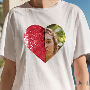 Mothers Day Gift Adult Custom Heart Flip Sequin Shirt Unisex DIY Heart Sequin Tee Creative Gift