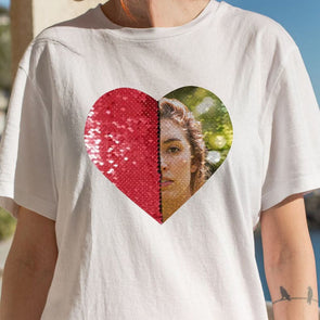 Custom Heart Flip Sequin T Shirt Personalized Heart Sequin Tee Shirts Gift for Girlfriend