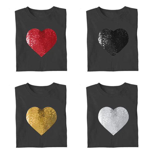 Mothers Day Gift Custom Heart Flip Sequin Shirt Unisex DIY Heart Sequin Tee Creative Gift for Mom