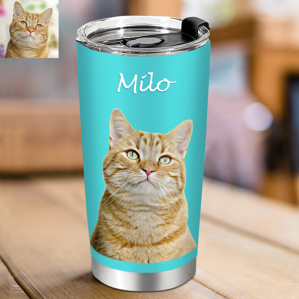 Custom Pet Photo Tumblers Personalized Cat Dog Photo Travel Tumblers Cup Mug