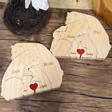 Gift for Mom Gift for Dad Handcrafted Custom Wooden Bear Family Name Puzzle Keepsake Gift
