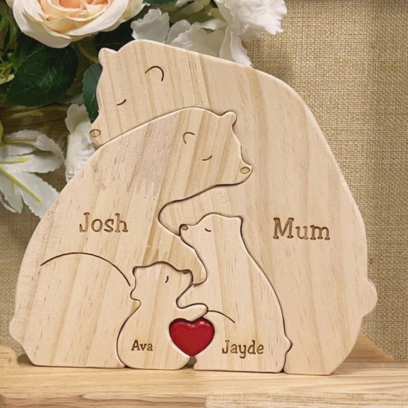 Gift for Mom Gift for Dad Handcrafted Custom Wooden Bear Family Name Puzzle Keepsake Gift