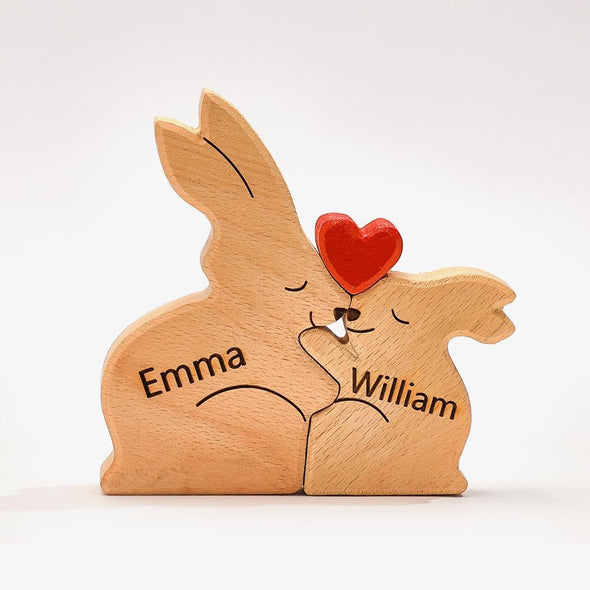 Gift for Dad Gift for Mom Custom Family Name Rabbit Wooden Puzzle Fathers Day Gift Family Gift