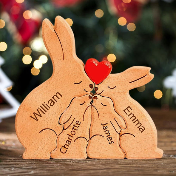 Gift for Dad Gift for Mom Custom Family Name Rabbit Wooden Puzzle Fathers Day Gift Family Gift