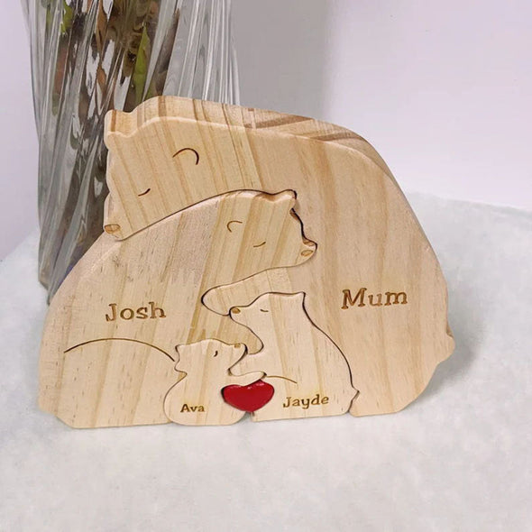 Gift for Mom Gift for Dad Handcrafted Custom Wooden Bear Family Name Puzzle Keepsake Gift