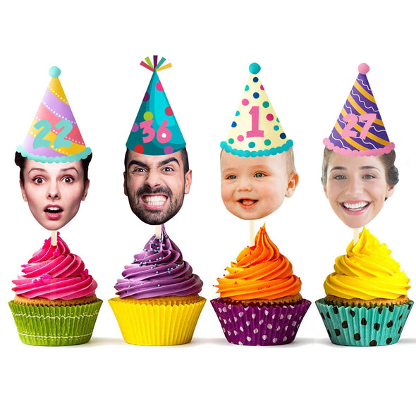 Face Photo Party Cupcake Toppers Baby Hat Food Toppers Custom Cupcake Decorations With Age