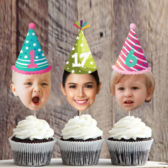 Face Photo Party Cupcake Toppers Baby Hat Food Toppers Custom Cupcake Decorations With Age