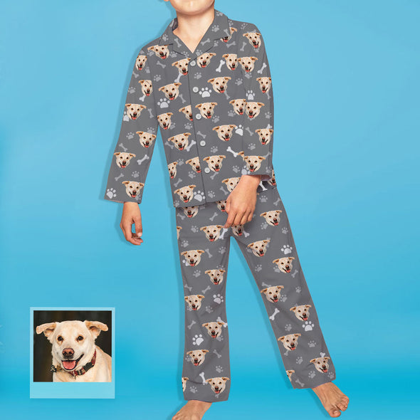 Gift for Dog Lover Kids Custom Long Sleeve Pajamas Set Children Kids Dog Photo Long Pajamas