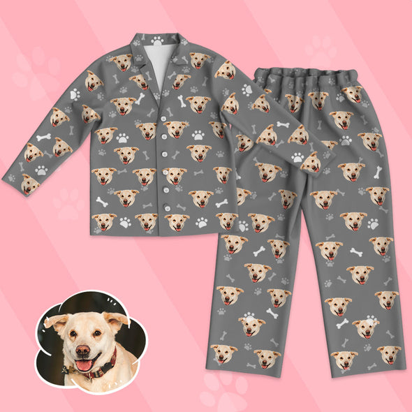 Gift for Dog Lover Kids Custom Long Sleeve Pajamas Set Children Kids Dog Photo Long Pajamas