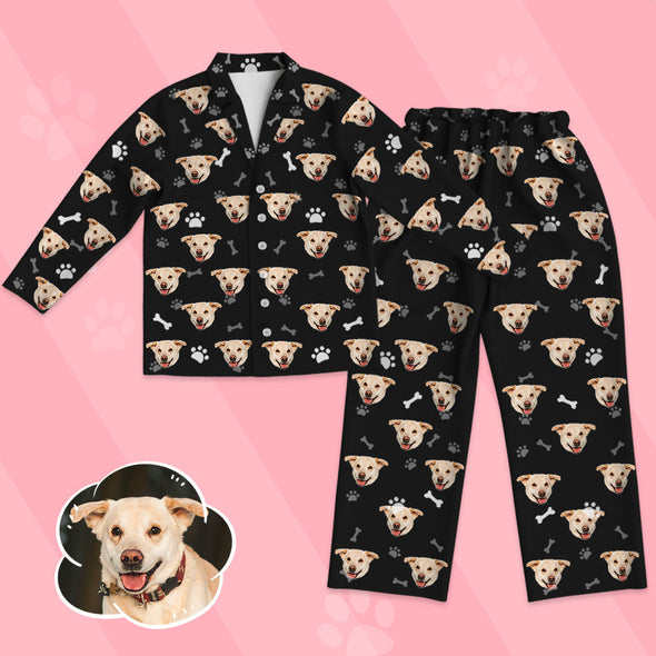 Gift for Dog Lover Kids Custom Long Sleeve Pajamas Set Children Kids Dog Photo Long Pajamas