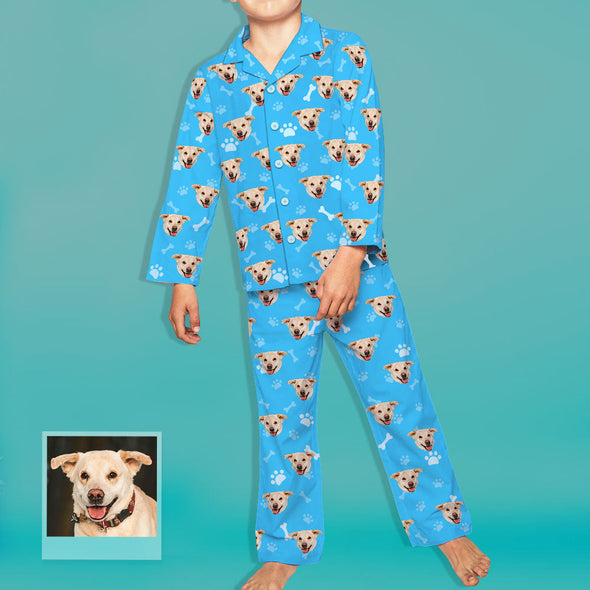 Gift for Dog Lover Kids Custom Long Sleeve Pajamas Set Children Kids Dog Photo Long Pajamas