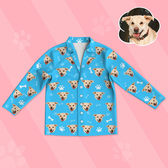 Gift for Dog Lover Kids Custom Long Sleeve Pajamas Set Children Kids Dog Photo Long Pajamas