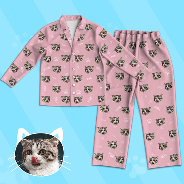 Christmas Gift Kids Custom Pajamas with Cat Face Kids Custom Cat Photo Pajamas Kids Cat Pajamas