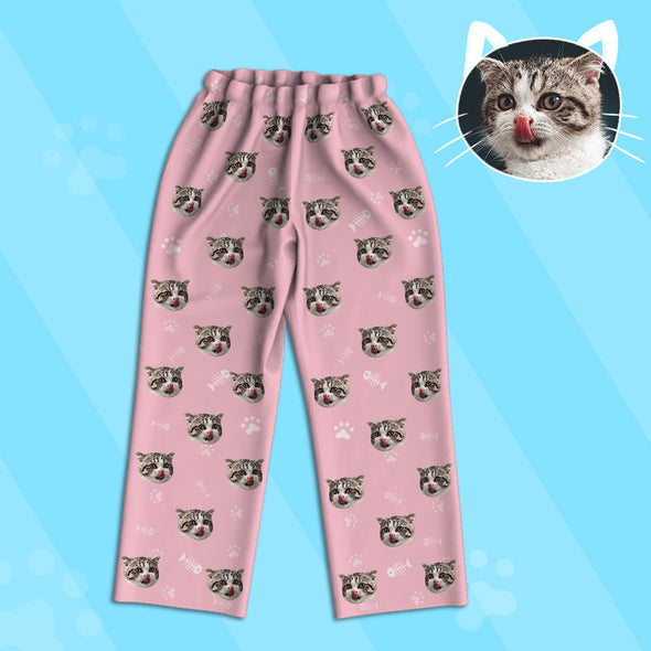 Gift for Cat Lover Kids Custom Long Pajamas Set with Cat Face Kids Custom Cat Photo Pajamas