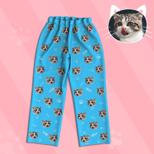 Gift for Cat Lover Kids Custom Long Pajamas Set with Cat Face Kids Custom Cat Photo Pajamas