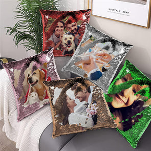 Personalized Magic Sequins Pillow Multicolor Shiny Sequin Photo Pillow Christmas Gift