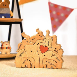 Gift for Mom Family Gift Custom Wooden Elephant Family Name Puzzle Home Decor Christmas Gift