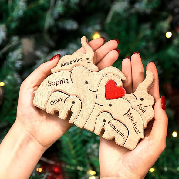 Gift for Mom Family Gift Custom Wooden Elephant Family Name Puzzle Home Decor Christmas Gift