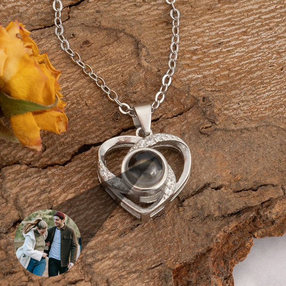 Gift for Girlfriend Projection Necklace Custom Necklace with Picture Inside Heart Love Photo Pendant