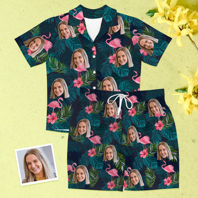 Gift for Girlfriend Custom Face Short Sleeve Pajamas Nightwear Summer Hawaii Style Photo Pajamas Top