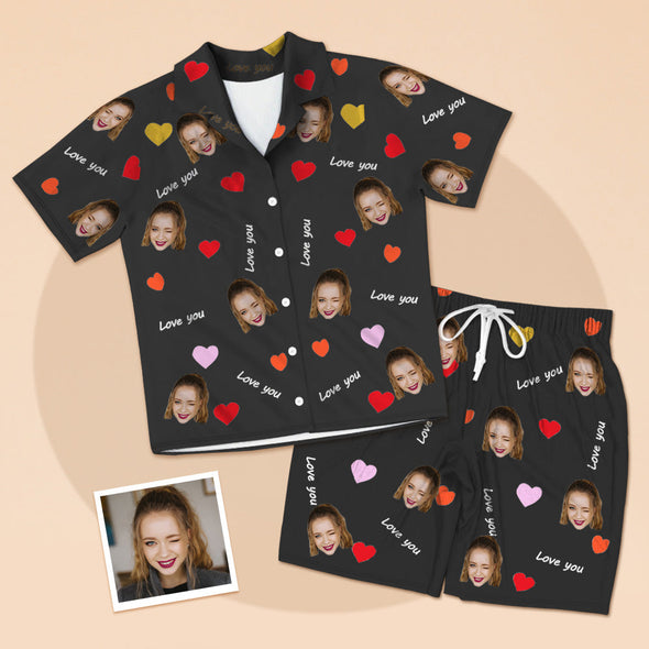 Gift for Girlfriend Custom Short Sleeve Nightwear Pajamas Set Short Sleeve Top withe Picture