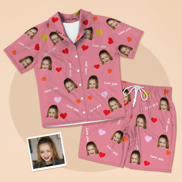 Gift for Girlfriend Custom Short Sleeve Nightwear Pajamas Set Short Sleeve Top withe Picture