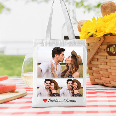 Personalized Tote Bag with Photo and Text Valentine's Day Gift